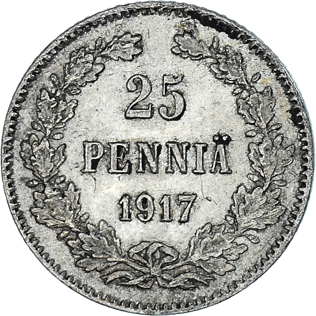 Coin, Finland, Nicholas II, 25 Penniä, 1917, Helsinki, MS(60-62), Silver, KM:19