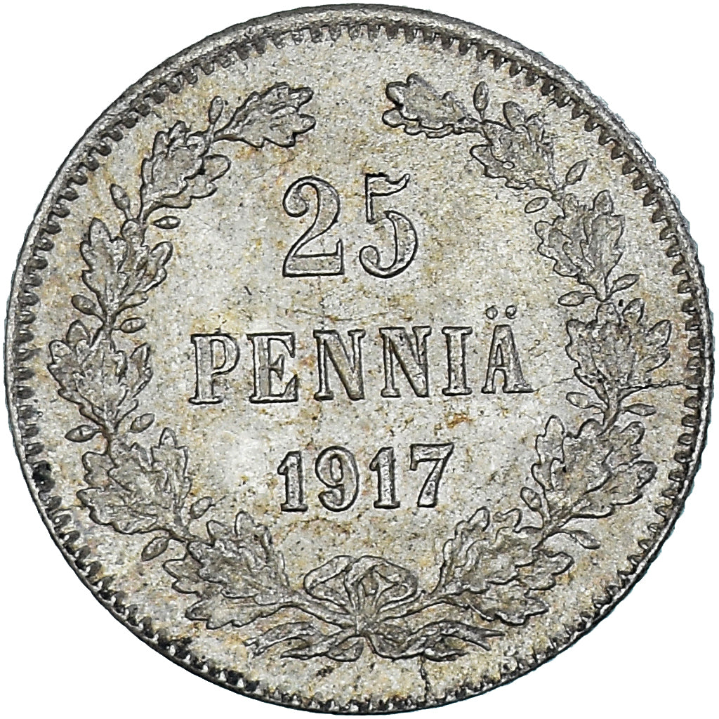 Coin, Finland, Nicholas II, 25 Penniä, 1917, Helsinki, MS(60-62), Silver, KM:19