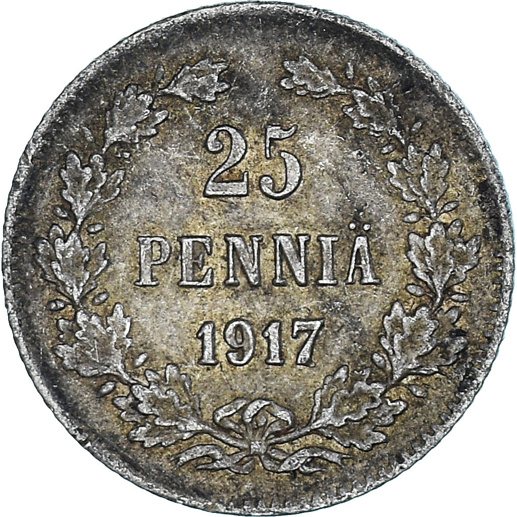 Coin, Finland, Nicholas II, 25 Penniä, 1917, Helsinki, MS(60-62), Silver, KM:19
