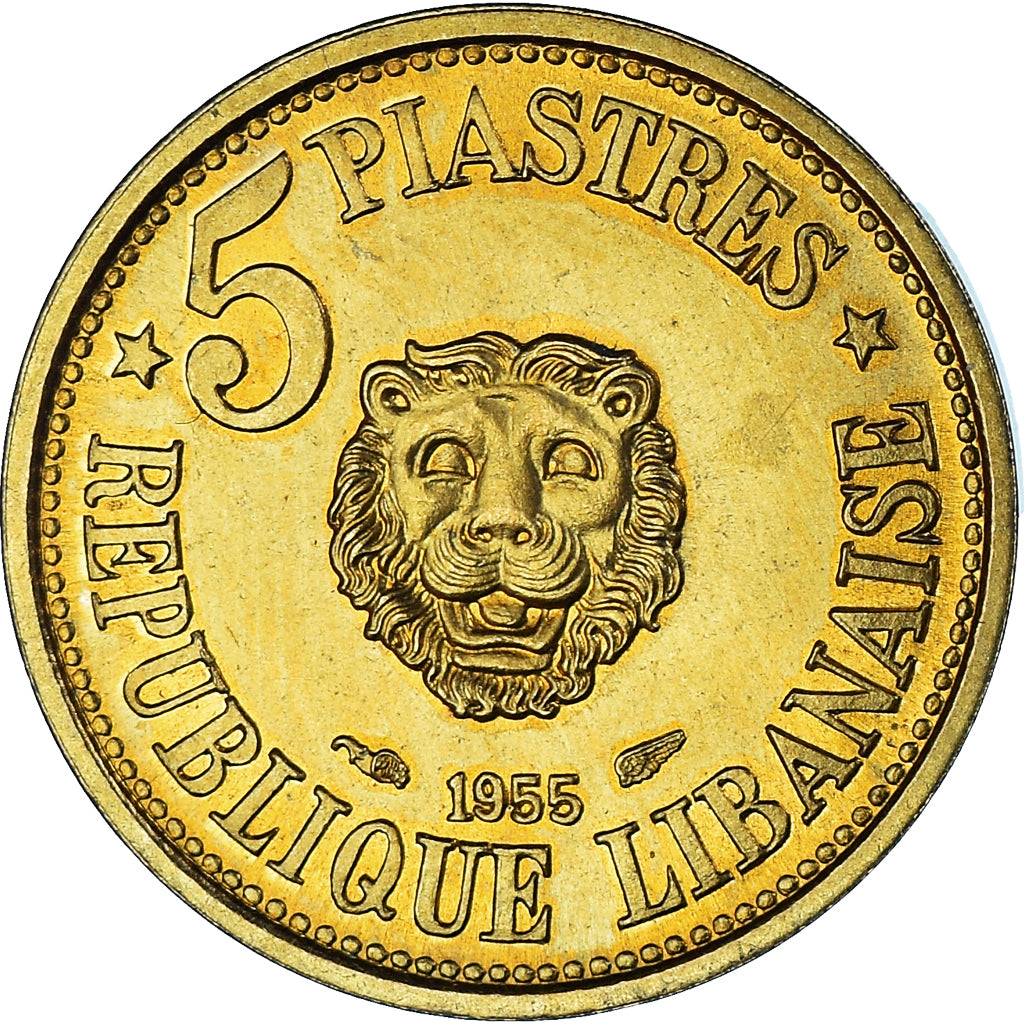 Coin, Lebanon, 5 Piastres, 1955, MS(63), Aluminum-Bronze, KM:21