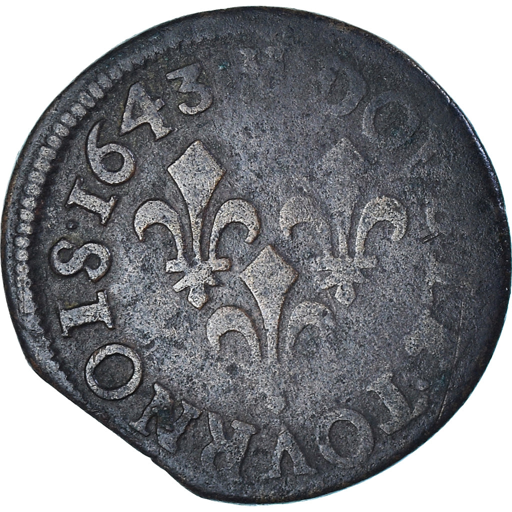 Coin, France, Louis XIII, Double Tournois, 1643, La Rochelle, Type de Warin