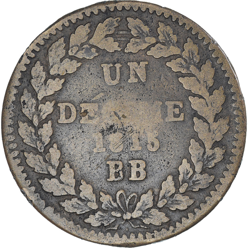 Moneta, Francia, Louis XVIII, Decime, 1815, Strasbourg, MB+, Bronzo