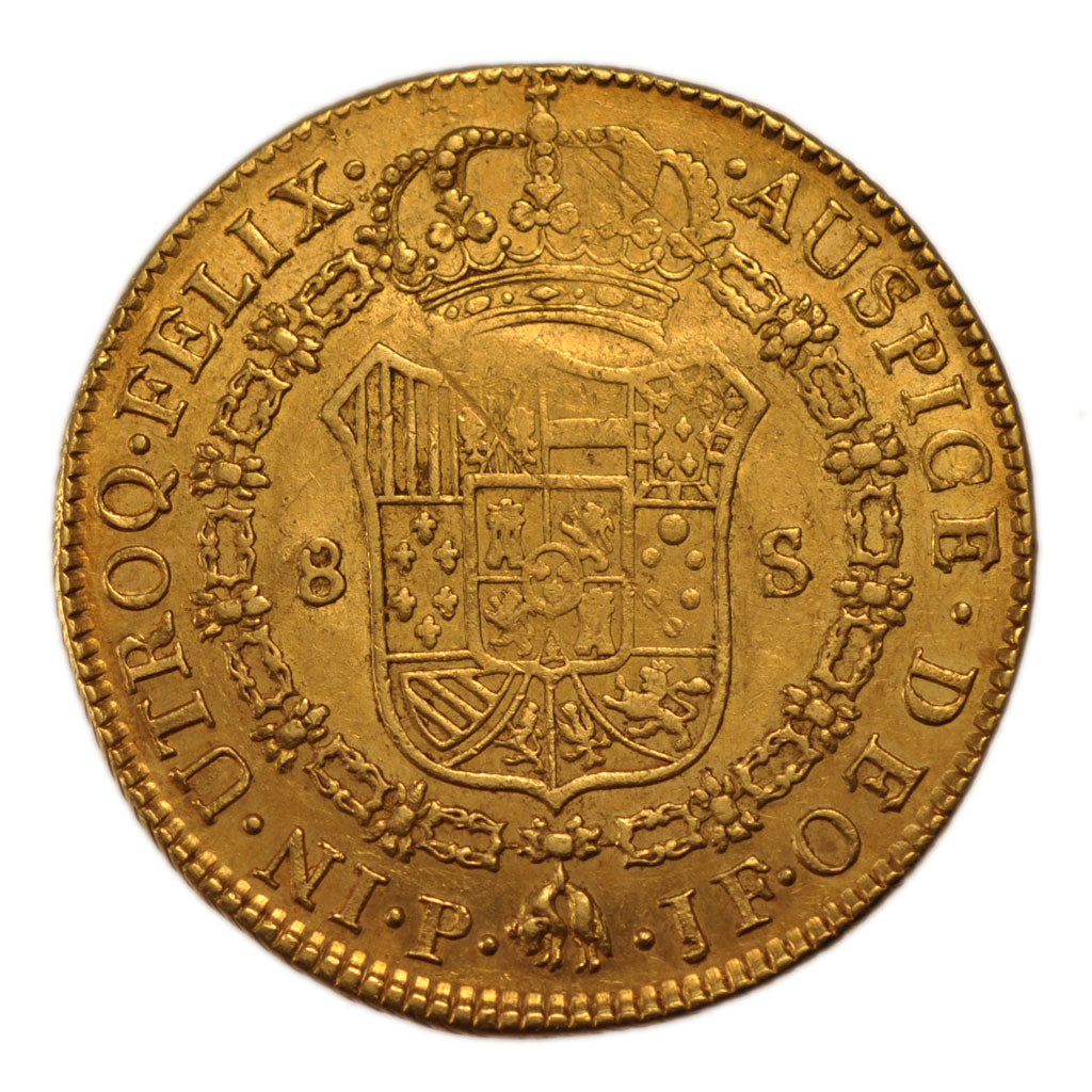 Colombia, 8 Escudos, 1794, Popayan, EF(40-45), Gold, 27.00