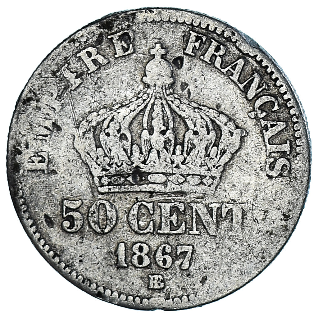 Münze, Frankreich, Napoleon III, 50 Centimes, 1867, Strasbourg, S, Silber
