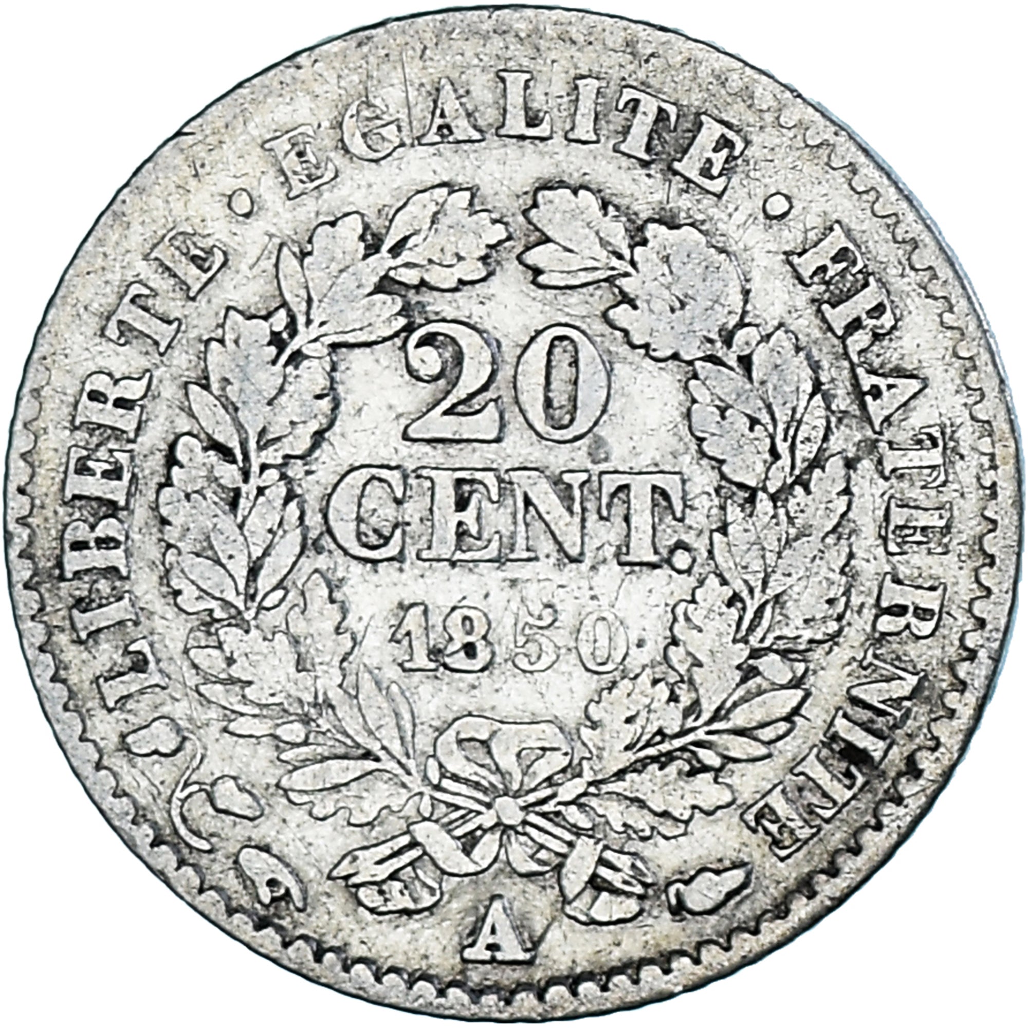 Moneta, Francia, Cérès, 20 Centimes, 1850, Paris, MB+, Argento, KM:758.1