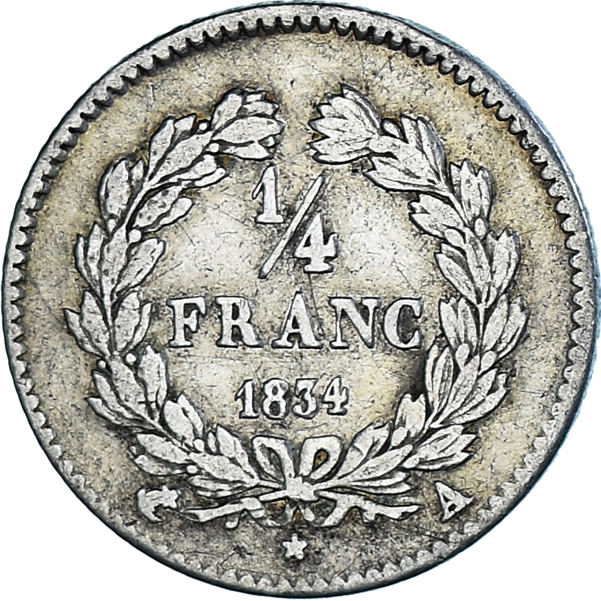 Coin, France, Louis-Philippe I, 1/4 Franc, 1834, Paris, AU(50-53), Silver
