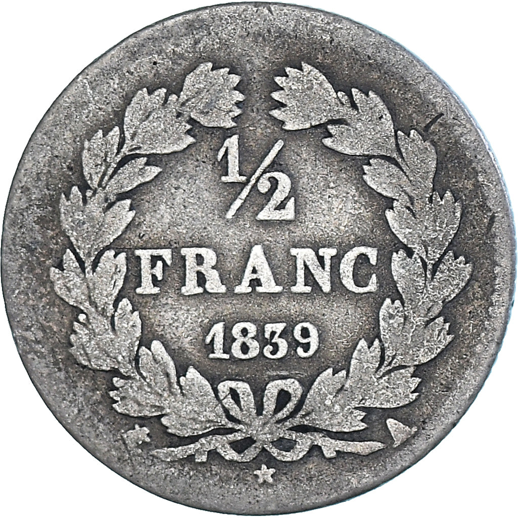 Münze, Frankreich, Louis-Philippe, 1/2 Franc, 1839, Paris, S, Silber, KM:741.1