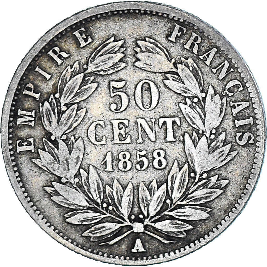 Moneta, Francia, Napoleon III, 50 Centimes, 1858, Paris, MB, Argento, KM:794.1