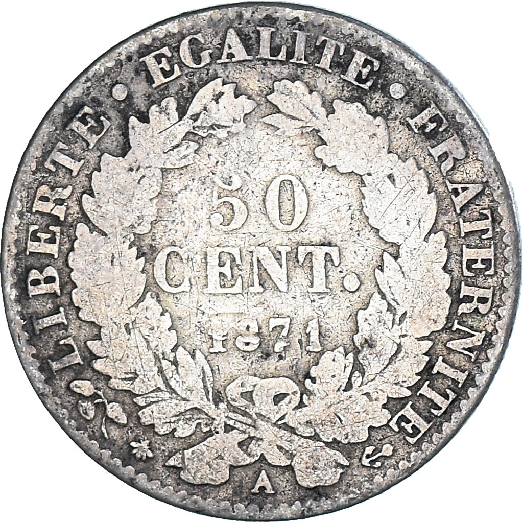 Münze, Frankreich, Cérès, 50 Centimes, 1871, Paris, S, Silber, KM:834.1