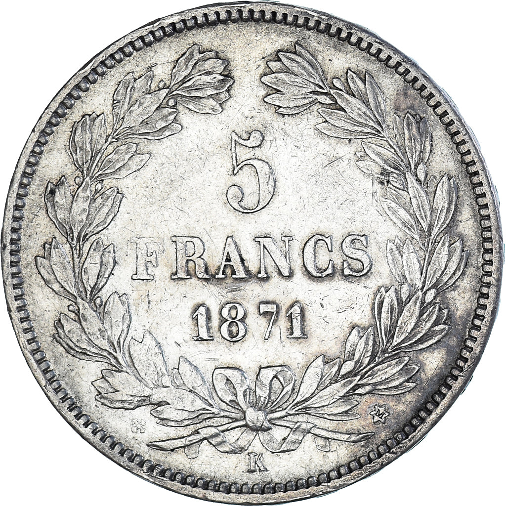 Moneta, Francja, Cérès, 5 Francs, 1871, Bordeaux, EF(40-45), Srebro