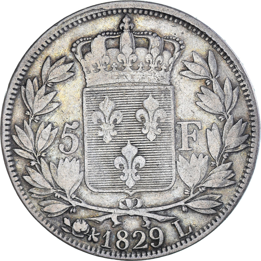 Moneta, Francia, Charles X, 5 Francs, 1829, Bayonne, MB, Argento, KM:728.8