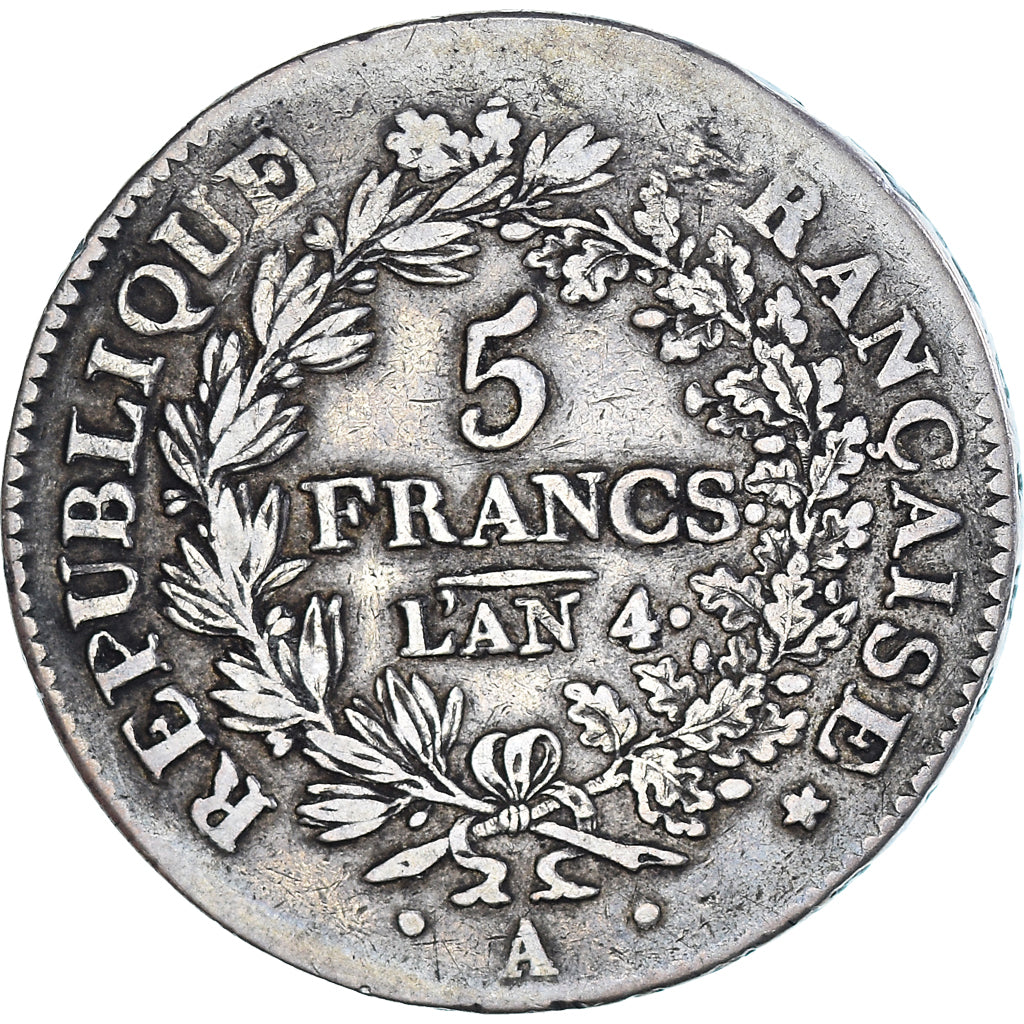 Coin, France, Hercule, 5 Francs, AN 4, Paris, VF(20-25), Silver, KM:639.1