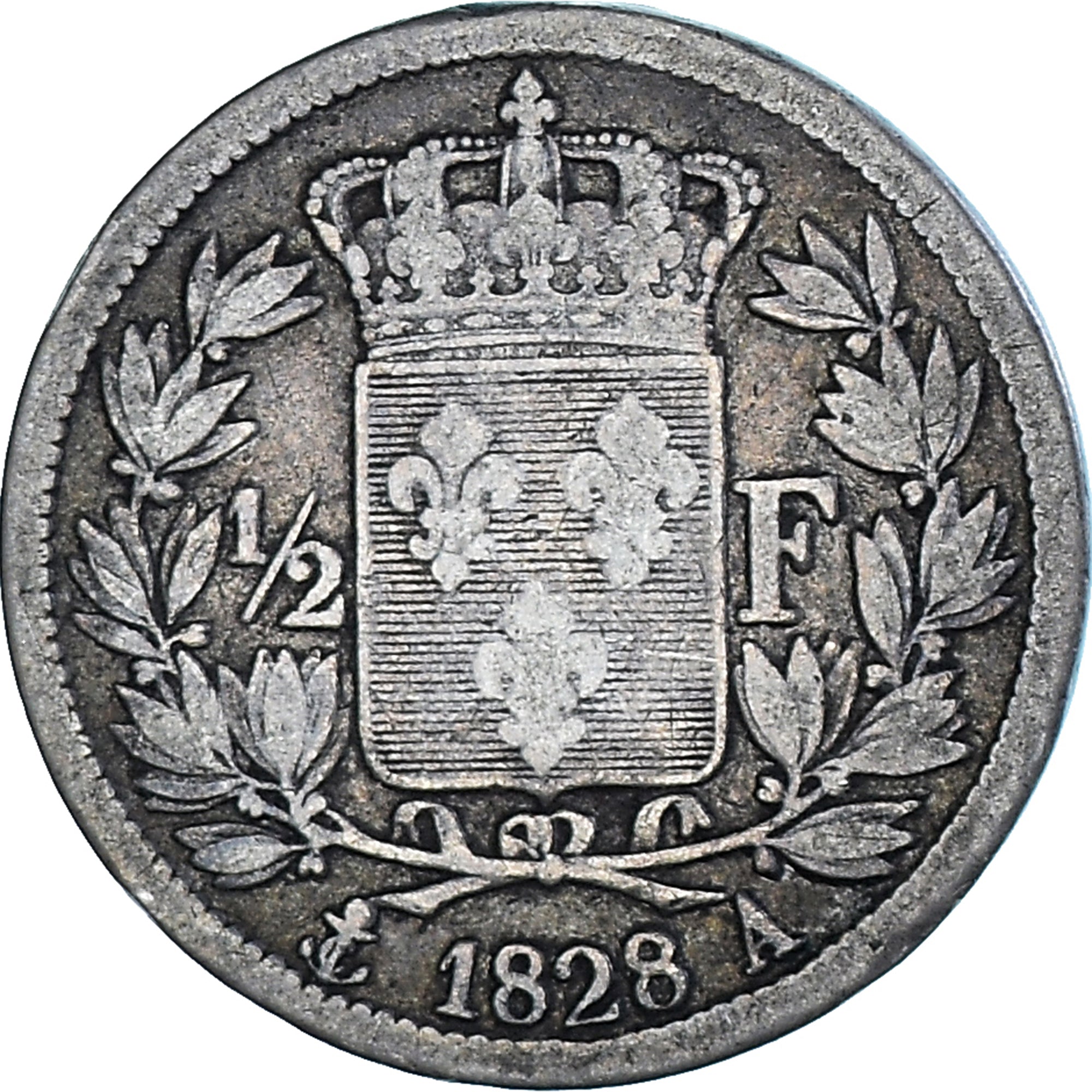 Munten, Frankrijk, Charles X, 50 Centimes, 1828, Paris, FR, Zilver, KM:723.1