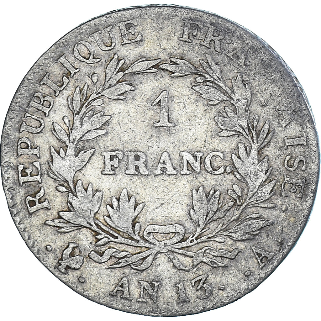 Moeda, França, Napoleon I, 1 Franc, AN 13, Paris, VF(30-35), Prata, KM:656.1