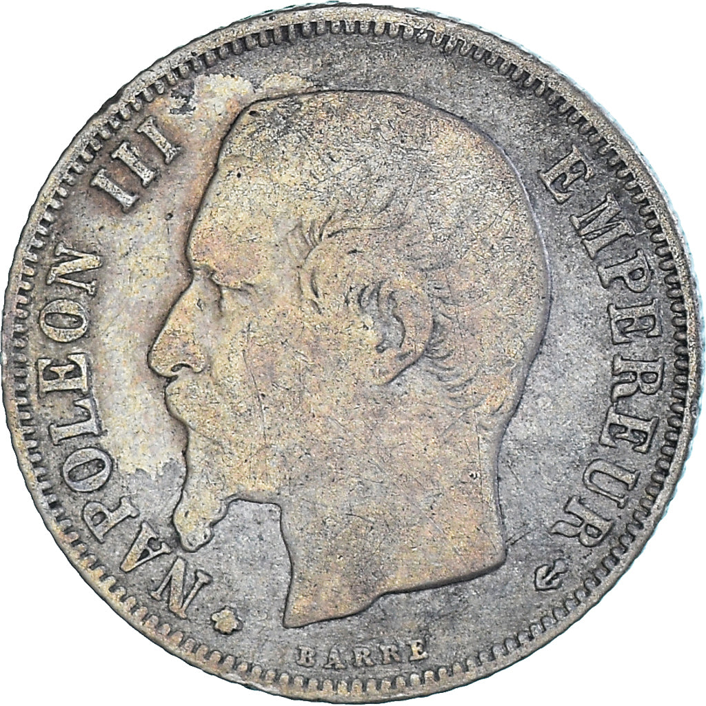 Moneda, Francia, Napoleon III, 1 Franc, 1859, Strasbourg, BC+, Plata, KM:779.2
