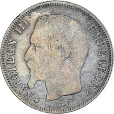 Moneda, Francia, Napoleon III, 1 Franc, 1859, Strasbourg, BC+, Plata, KM:779.2