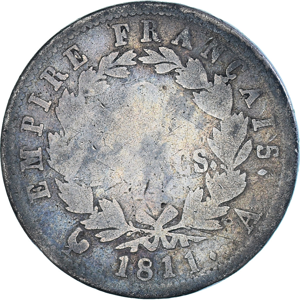 Moneta, Francja, Napoleon I, 2 Francs, 1811, Paris, VG(8-10), Srebro, KM:693.1