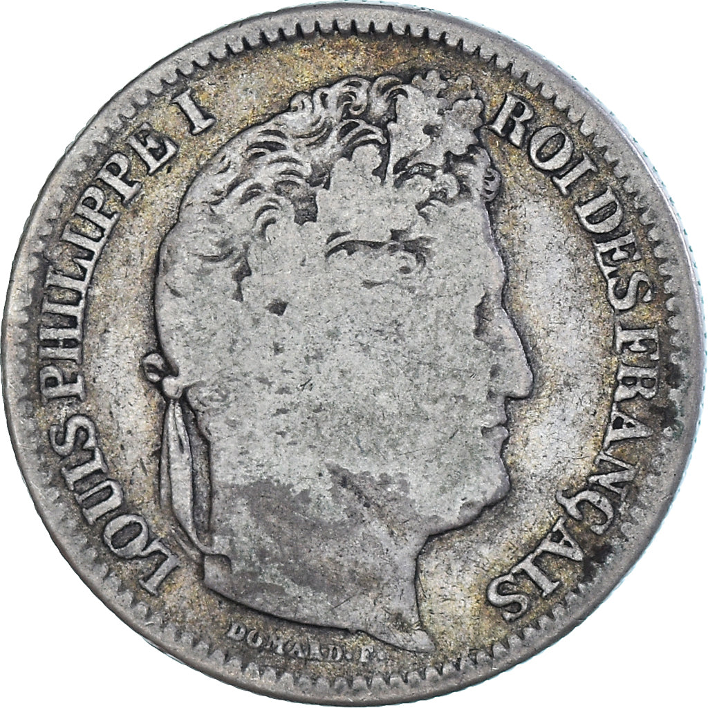 Moneda, Francia, Louis-Philippe, 2 Francs, 1837, Rouen, BC+, Plata, KM:743.2