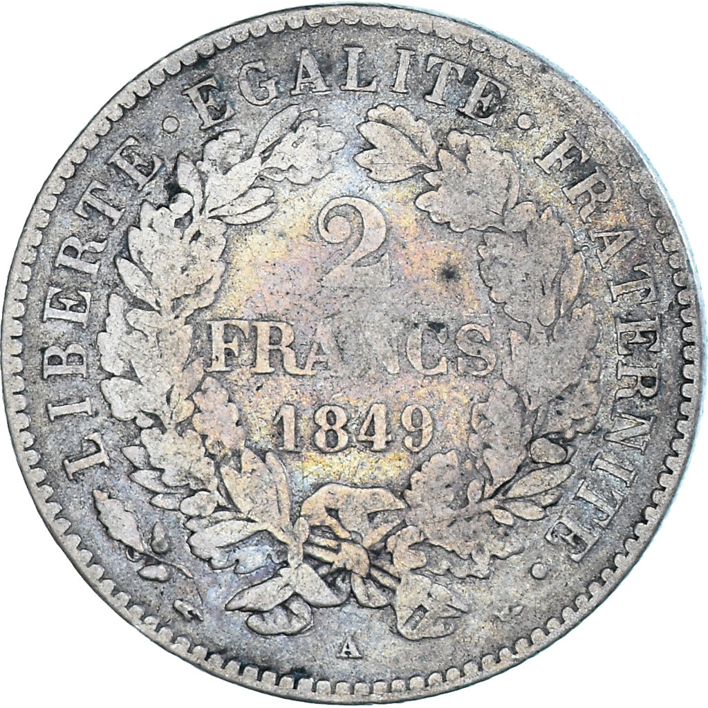Coin, France, Cérès, 2 Francs, 1849, Paris, VF(20-25), Silver, KM:760.1