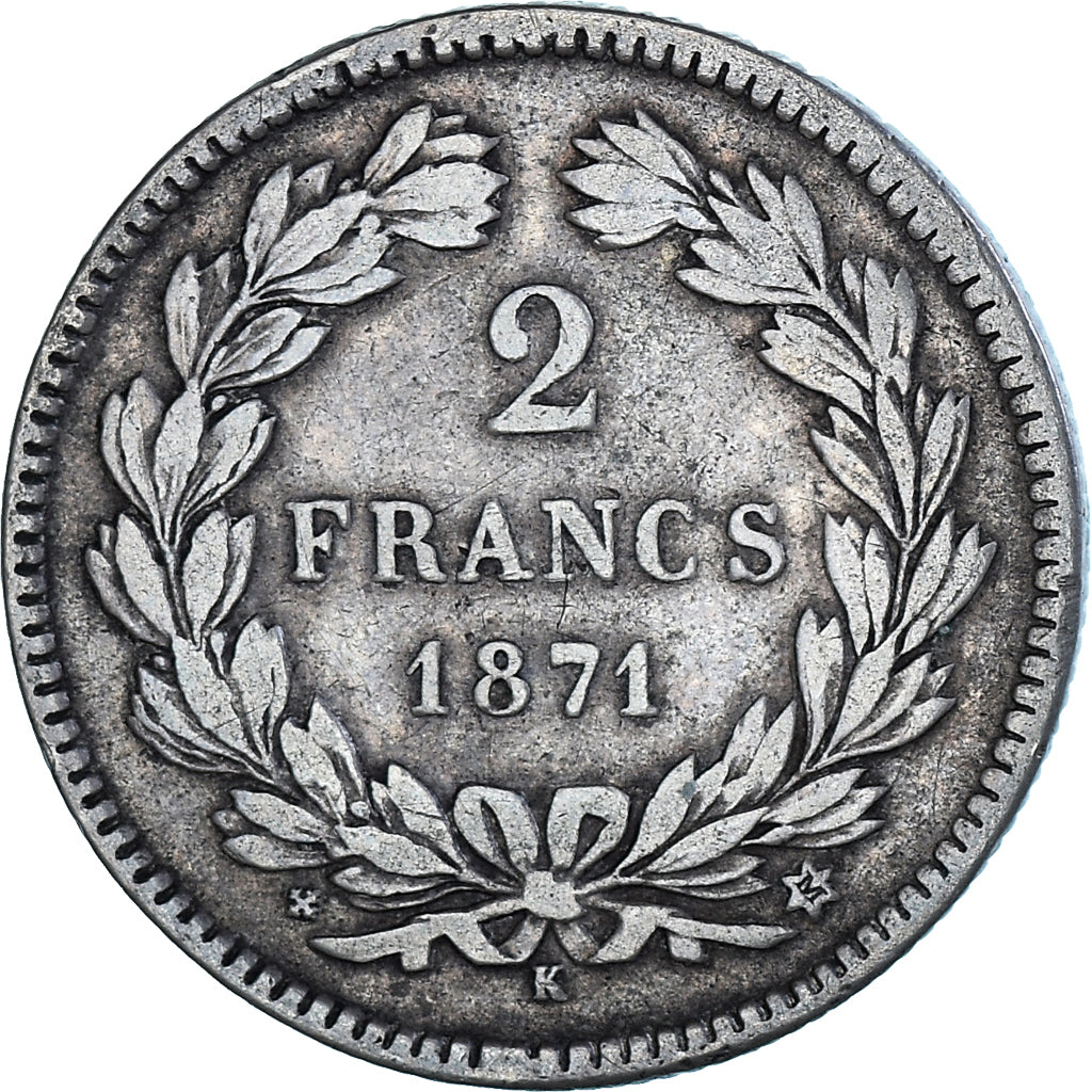 Coin, France, Cérès, 2 Francs, 1871, Bordeaux, VF(30-35), Silver, Gadoury:529