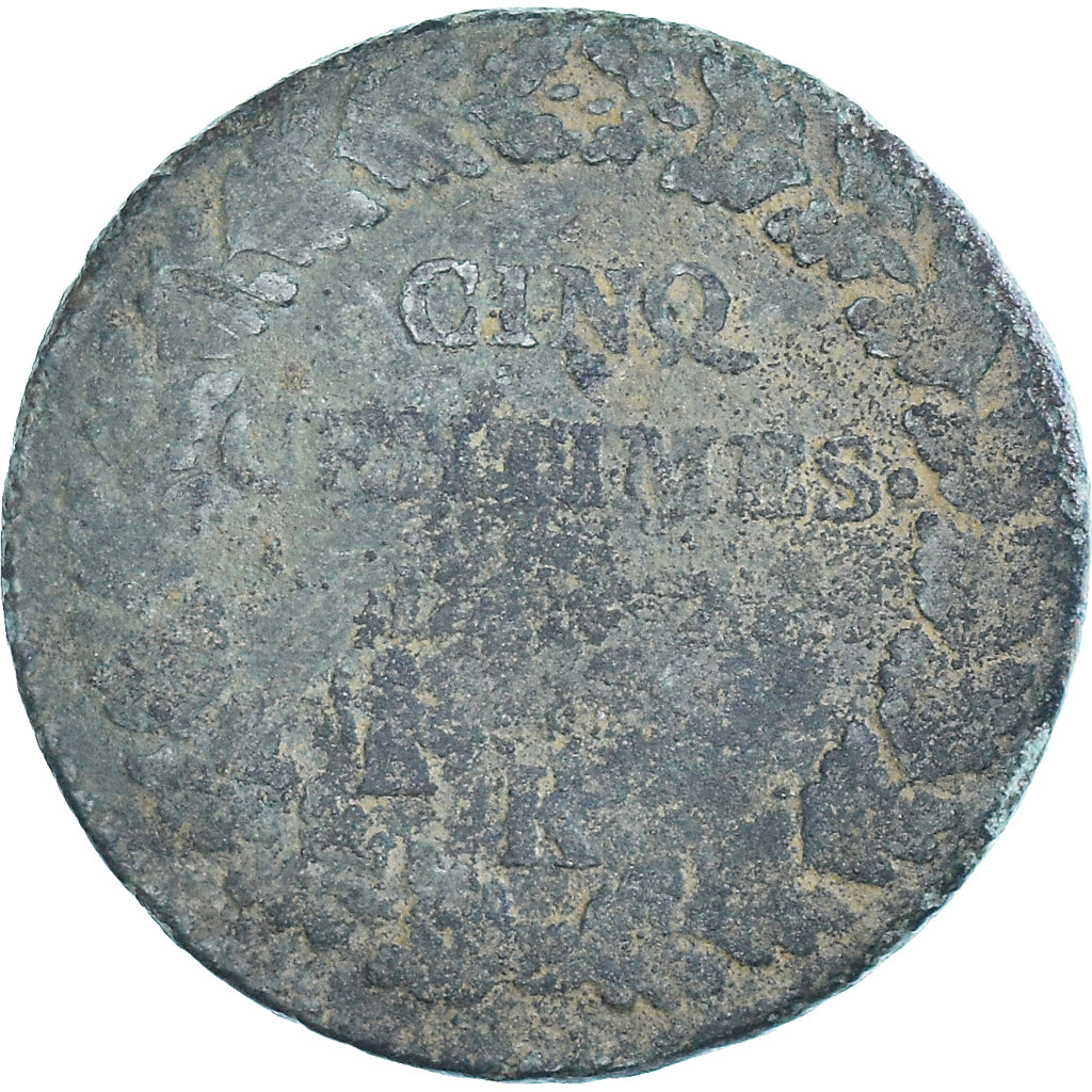 Coin, France, Dupré, 5 Centimes, Uncertain date, Bordeaux, VG(8-10), Bronze
