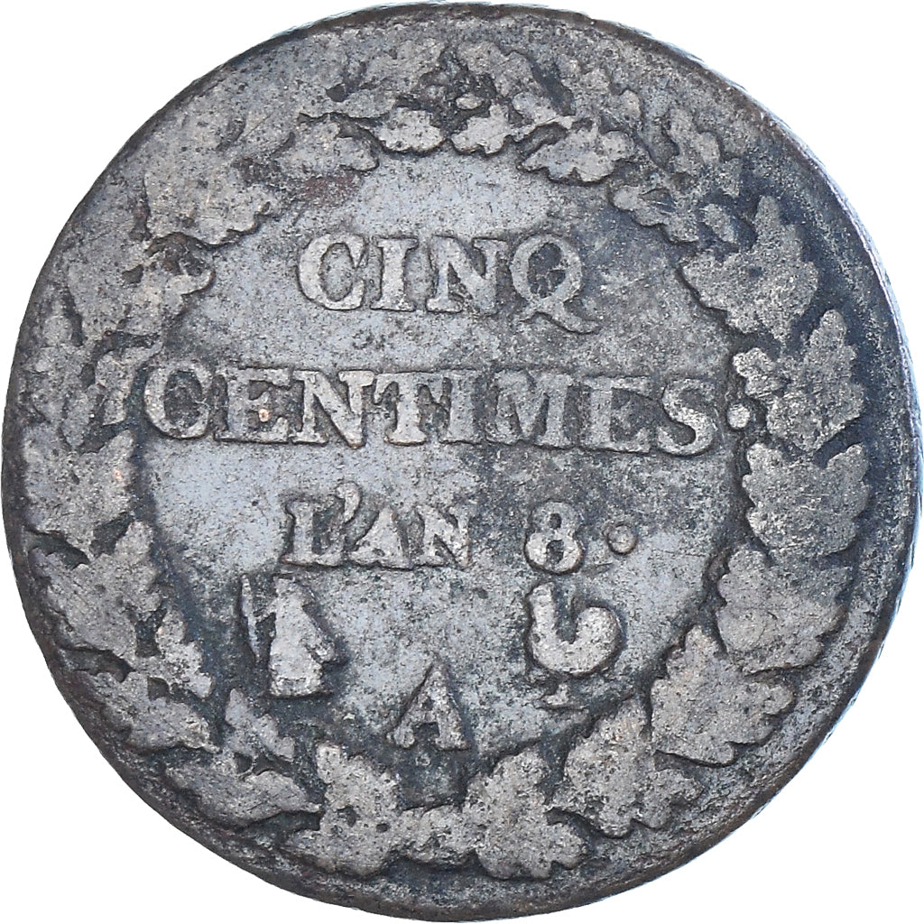 Coin, France, Dupré, 5 Centimes, AN 8, Paris, F(12-15), Copper, Gadoury:126a
