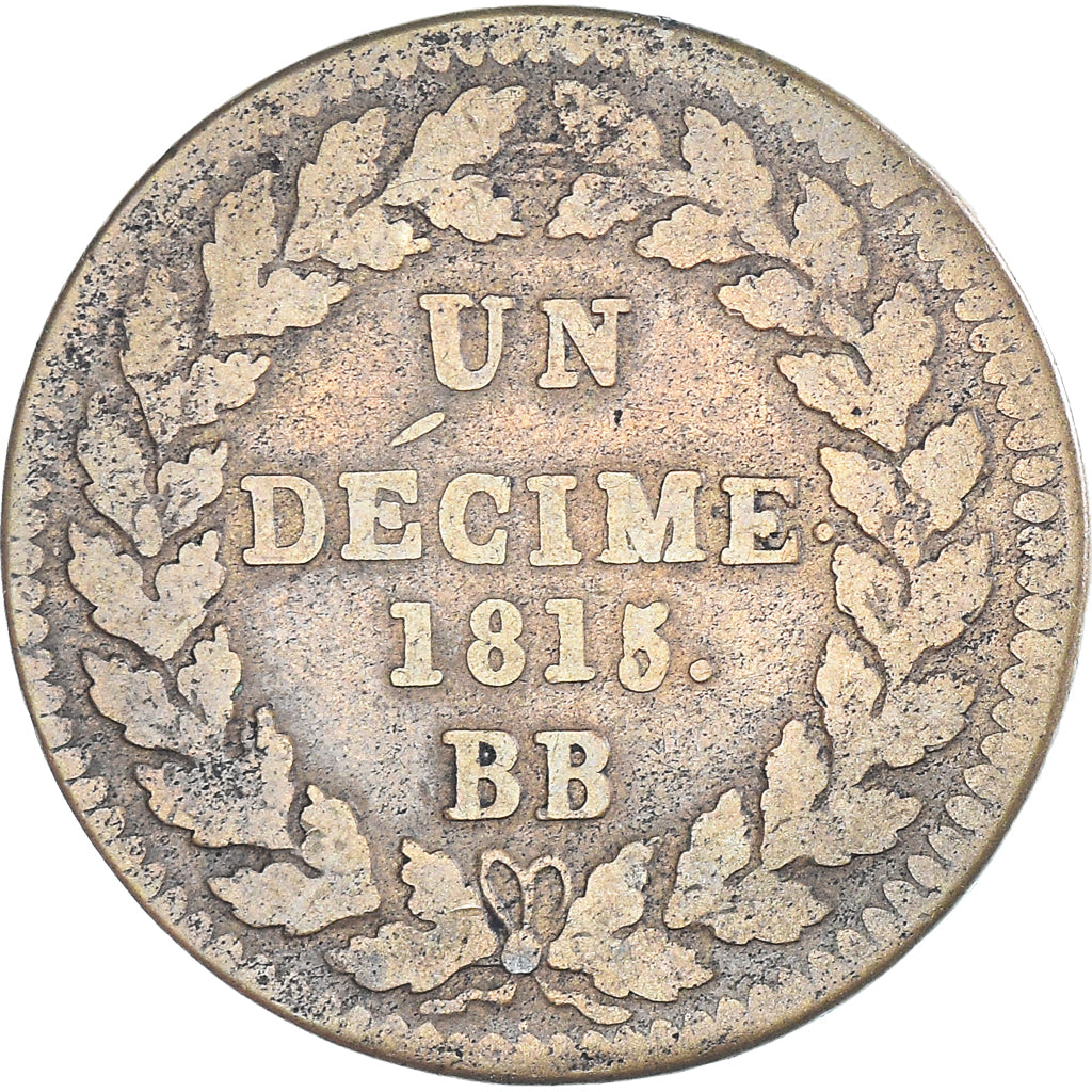 Monnaie, France, Louis XVIII, 1 Décime, 1815, Strasbourg, TB, Bronze