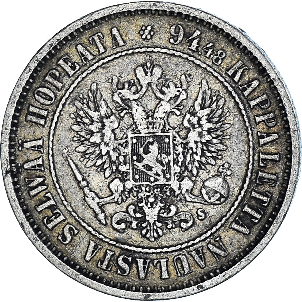 Moneta, Finlandia, Alexander II, Markka, 1874, Helsinki, AU(50-53), Srebro