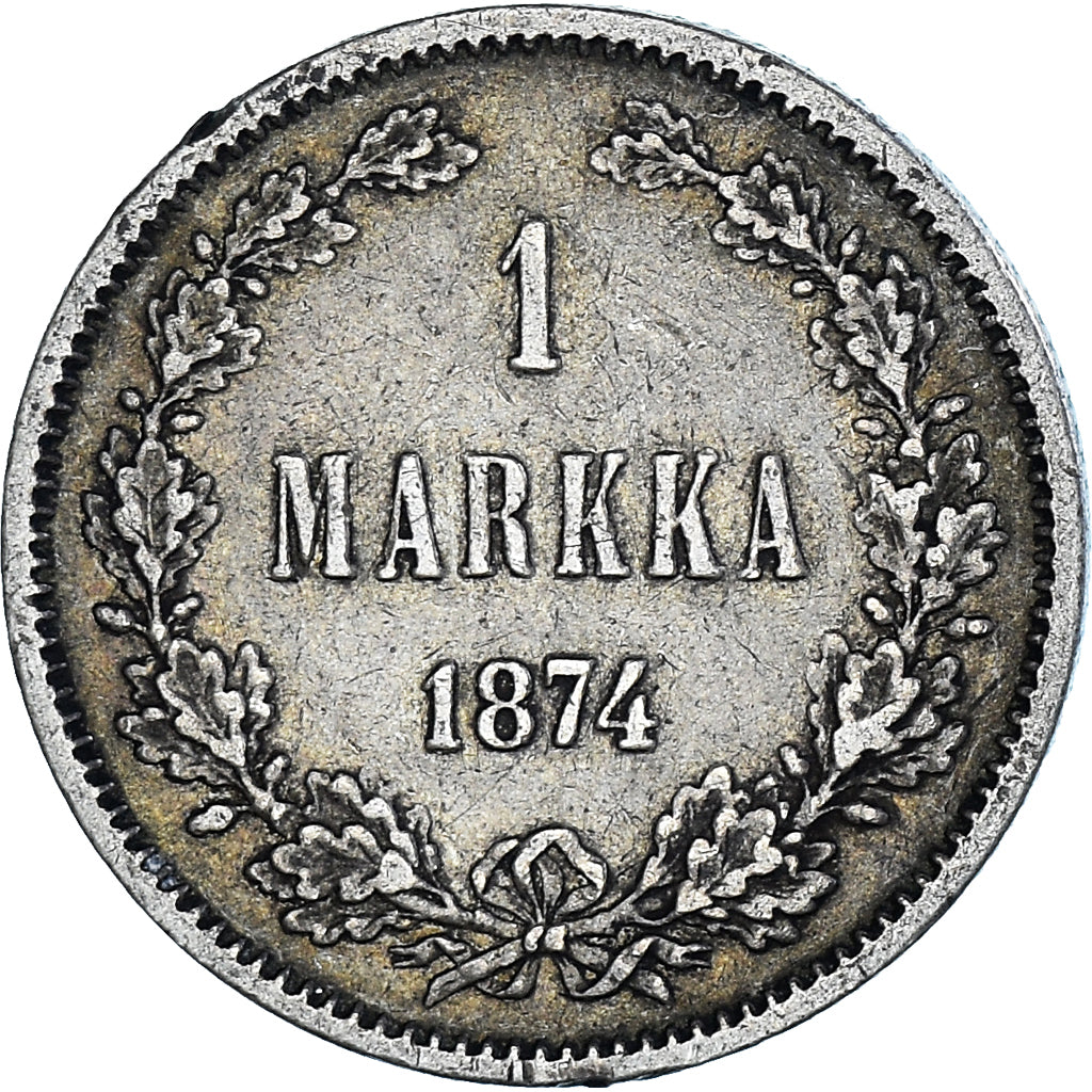 Moneta, Finlandia, Alexander II, Markka, 1874, Helsinki, AU(50-53), Srebro