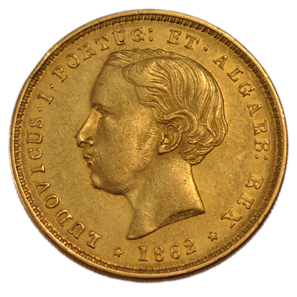 Portugal, 5000 Reis, 1862, AU(55-58), Gold, 8.80