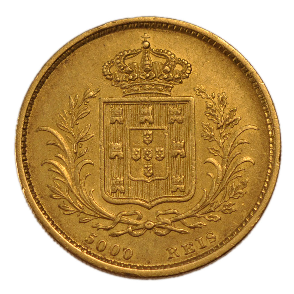 Portugal, 5000 Reis, 1862, AU(55-58), Gold, 8.80