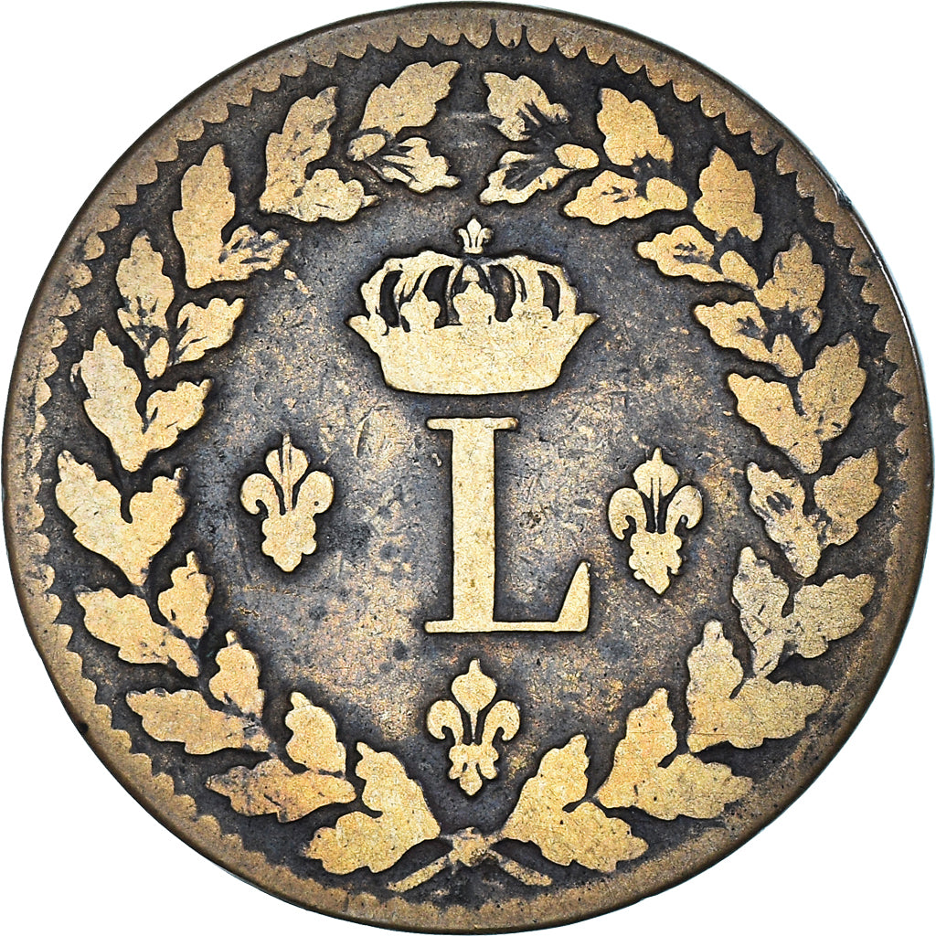Moeda, França, Louis XVIII, 1 Décime, 1815, Strasbourg, Blocus de Strasbourg