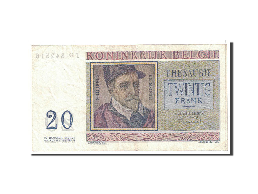 Banknote, Belgium, 20 Francs, 1956, 1956-04-03, KM:132b, AU(50-53)