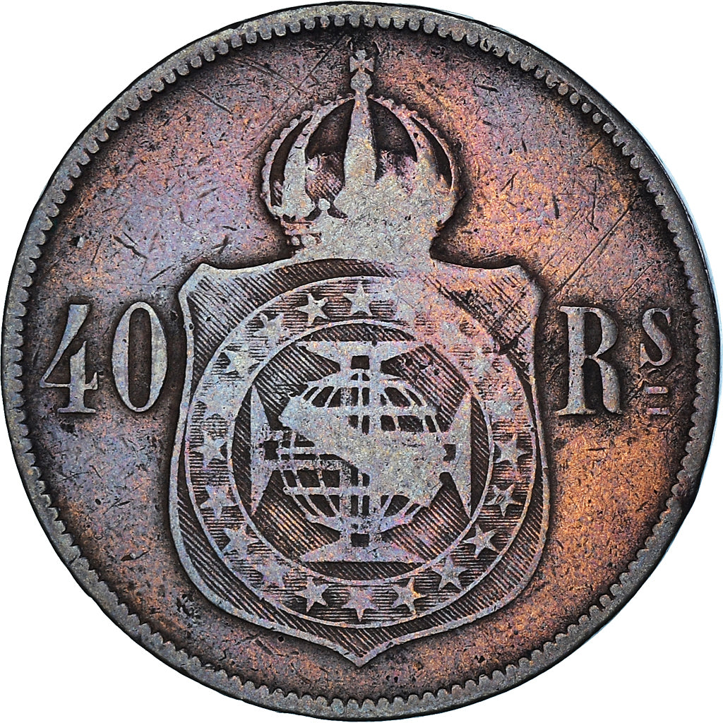 Moneda, Brasil, Pedro II, 40 Reis, 1876, Rare, BC+, Bronce, KM:479