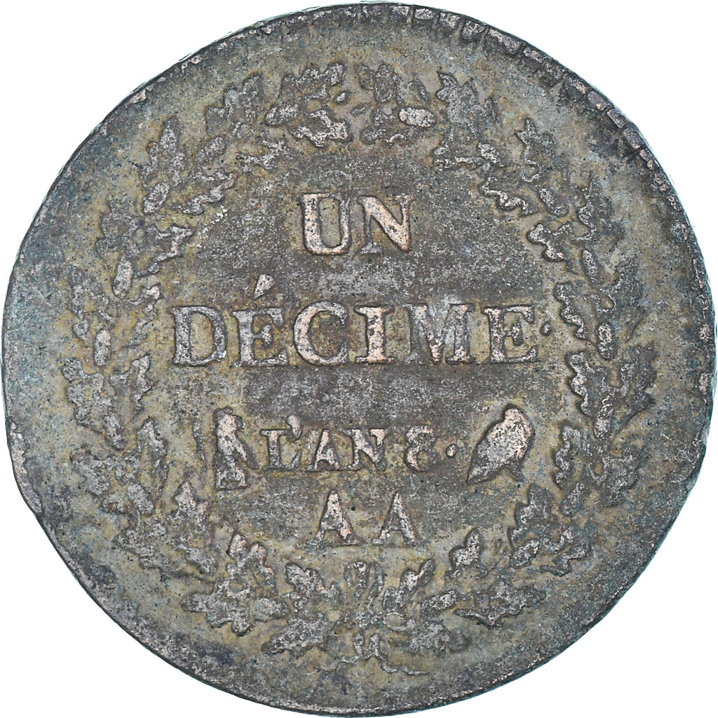 Münze, Frankreich, Dupré, Decime, AN 8, Metz, S, Kupfer, Gadoury:187a