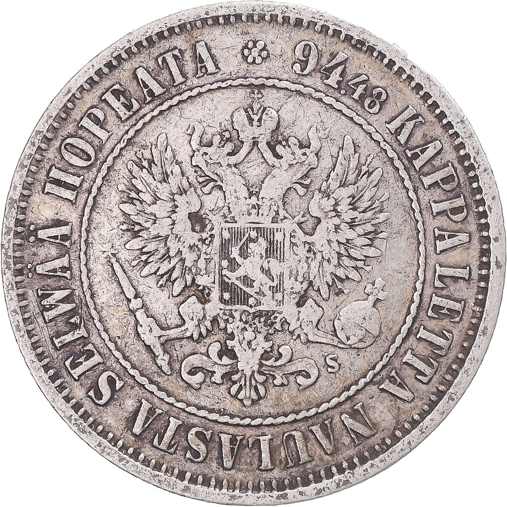 Munten, Finland, Alexander II, Markka, 1874, Helsinki, ZF, Zilver, KM:3.2