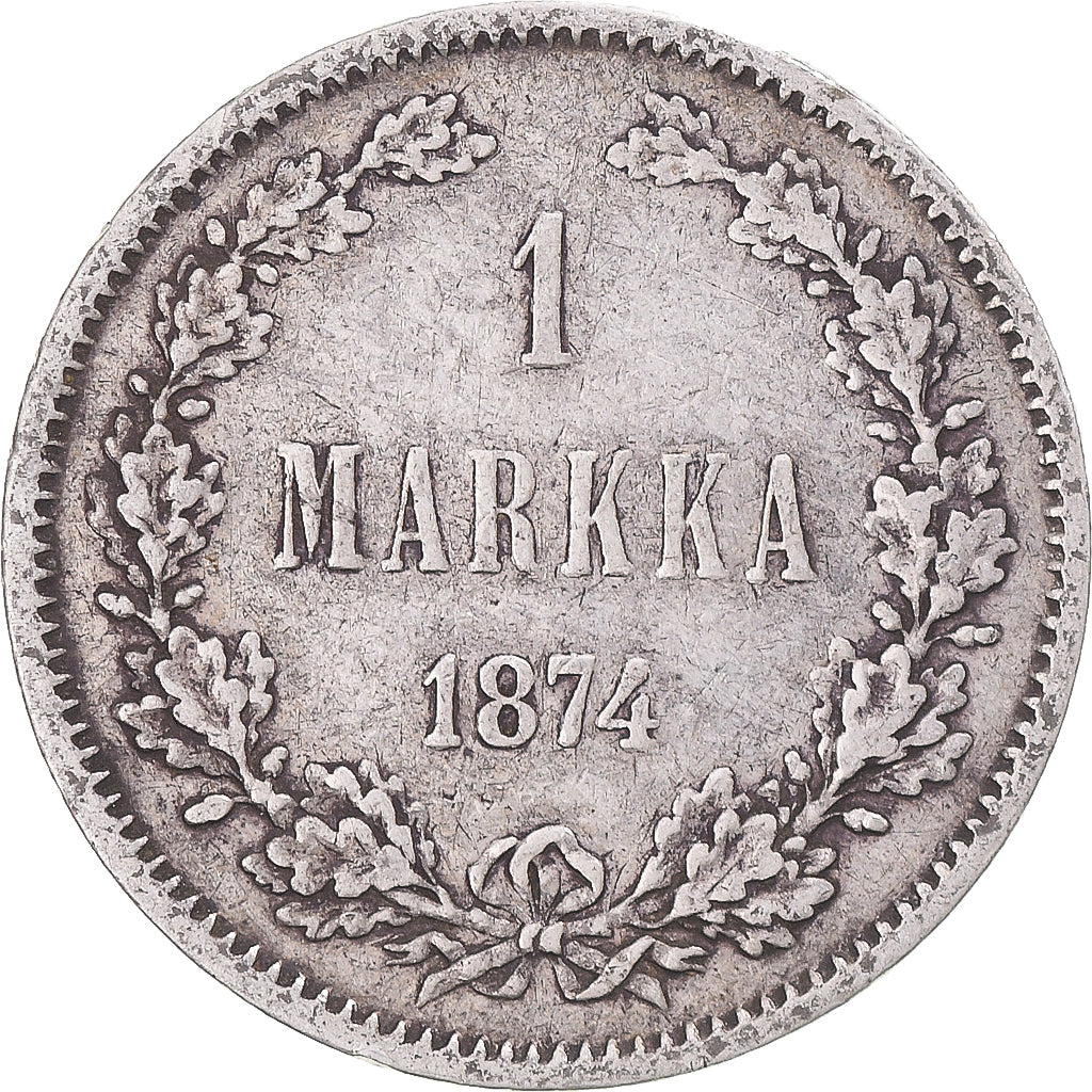 Munten, Finland, Alexander II, Markka, 1874, Helsinki, ZF, Zilver, KM:3.2