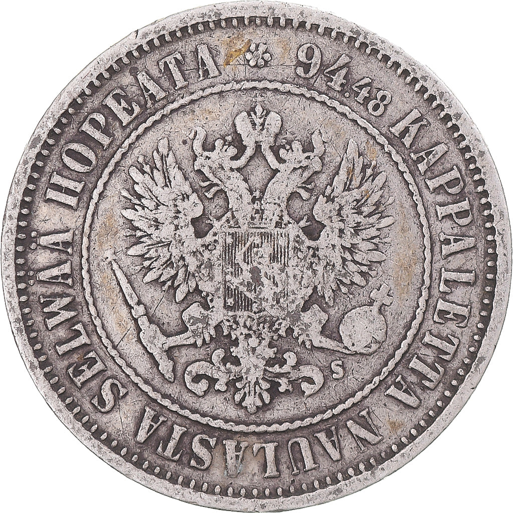 Munten, Finland, Alexander II, Markka, 1874, Helsinki, ZF, Zilver, KM:3.2