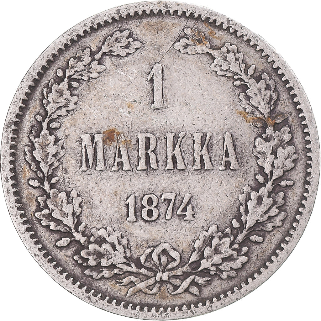 Munten, Finland, Alexander II, Markka, 1874, Helsinki, ZF, Zilver, KM:3.2