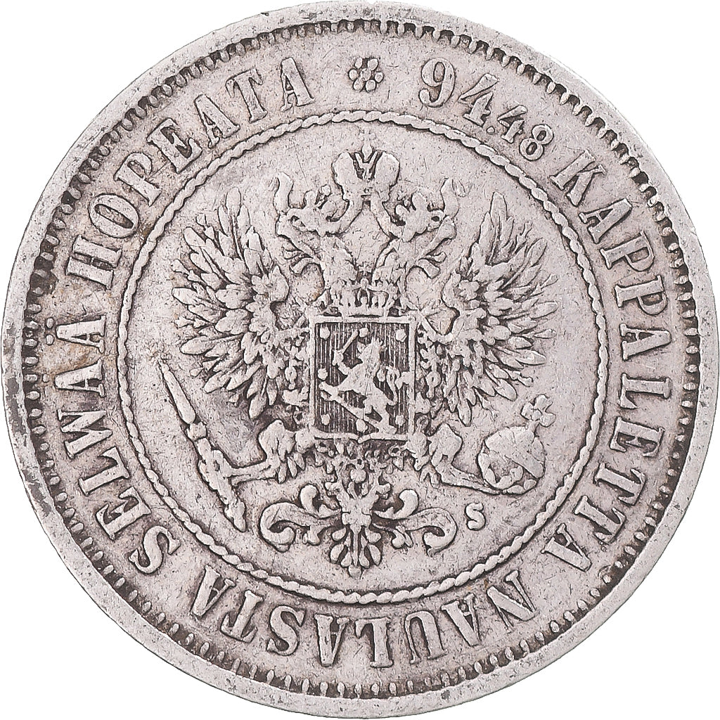 Munten, Finland, Alexander II, Markka, 1874, Helsinki, ZF+, Zilver, KM:3.2