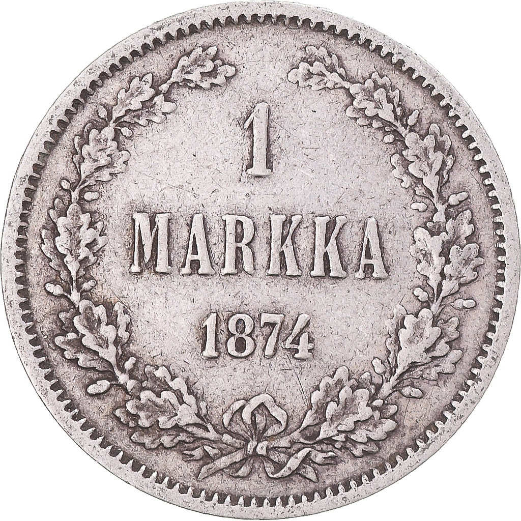 Munten, Finland, Alexander II, Markka, 1874, Helsinki, ZF+, Zilver, KM:3.2