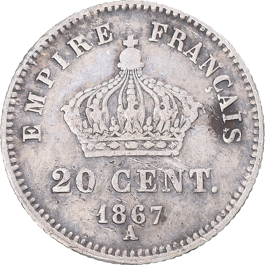 Munten, Frankrijk, Napoleon III, 20 Centimes, 1867, Paris, FR+, Zilver