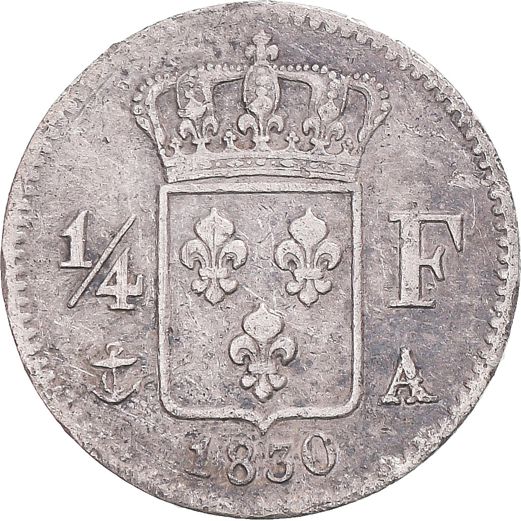 Moneta, Francja, Charles X, 1/4 Franc, 1830, Paris, AU(50-53), Srebro, KM:722.1