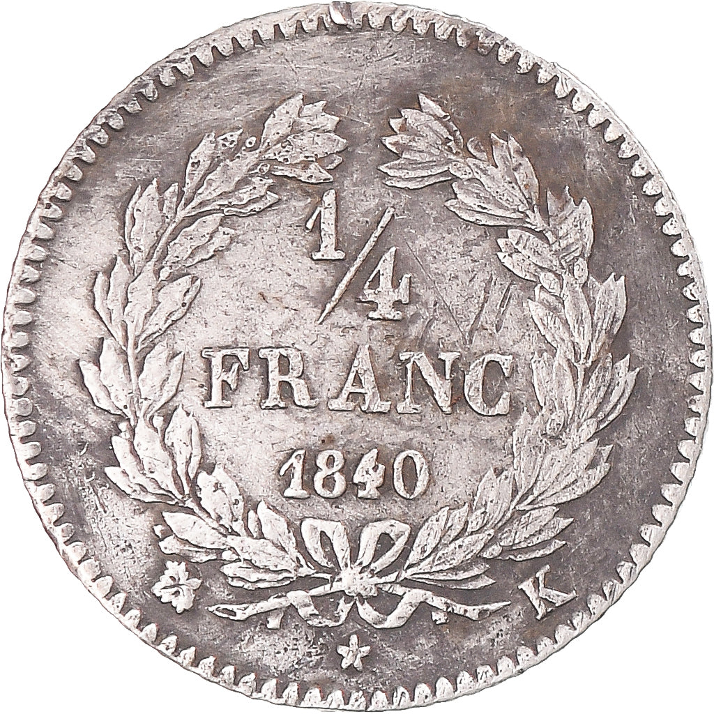 Coin, France, Louis-Philippe I, 1/4 Franc, 1840, Bordeaux, VF(30-35), Silver