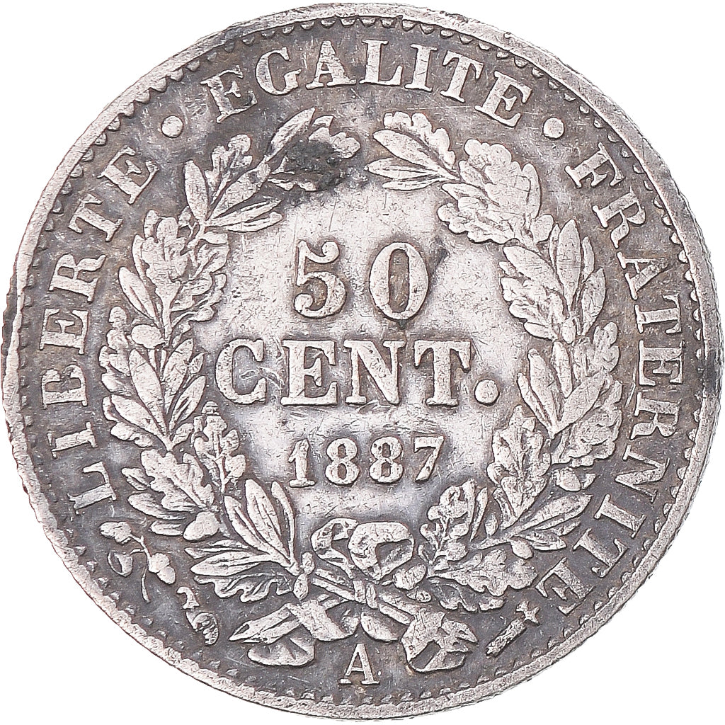 Coin, France, Cérès, 50 Centimes, 1887, Paris, EF(40-45), Silver, KM:834.1