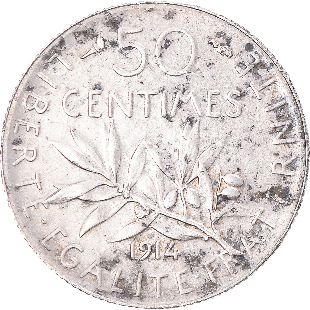 Munten, Frankrijk, Semeuse, 50 Centimes, 1914, Paris, ZF+, Zilver, Gadoury:420