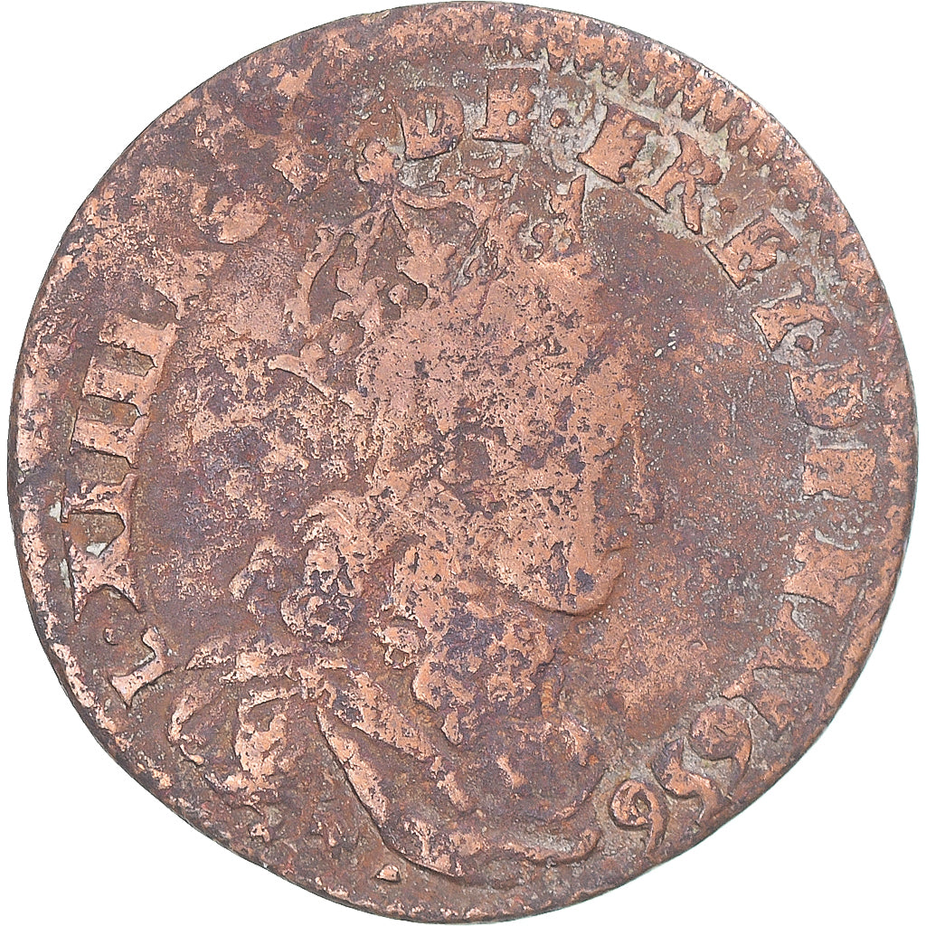 Monnaie, France, Louis XIV, Liard de France, 1656, Pont-de-l'Arche, TB, Cuivre
