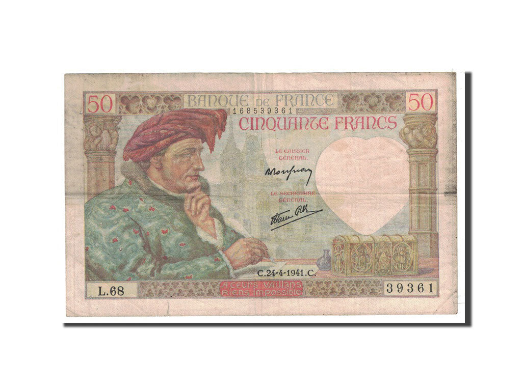 Billete, Francia, 50 Francs, 1941, 1941-04-24, BC, Fayette:19.9, KM:93