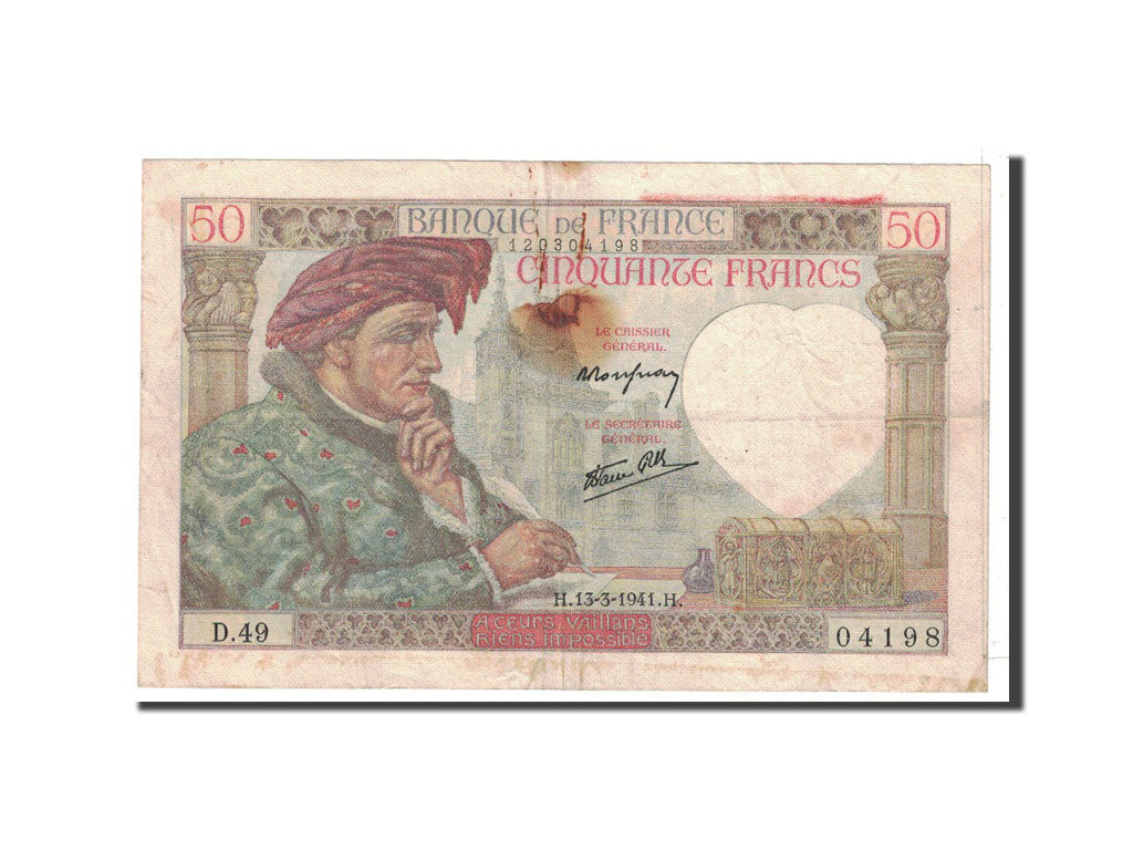 France, 50 Francs, 1941, 1941-03-13, KM:93, TTB, Fayette:19.7