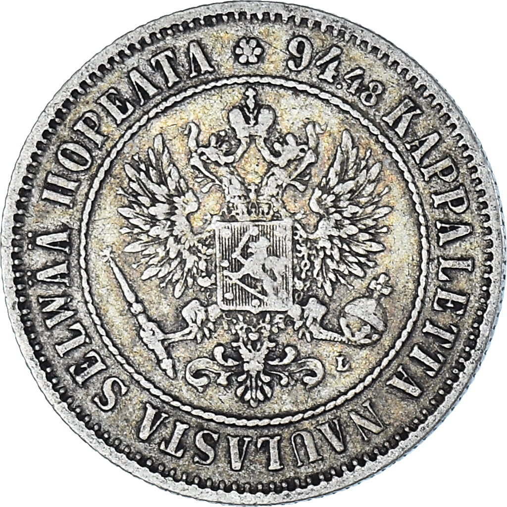 Moneda, Finlandia, Alexander III, Markka, 1892, Helsinki, MBC, Plata, KM:3.2